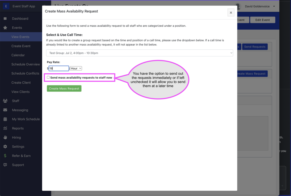 How to manually create availability requests - Step 2B