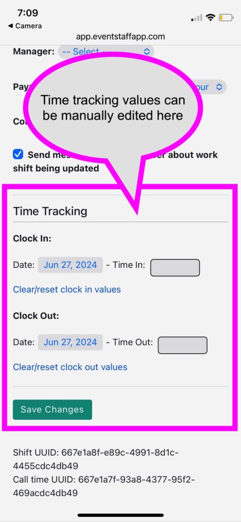 Manually edit time tracking